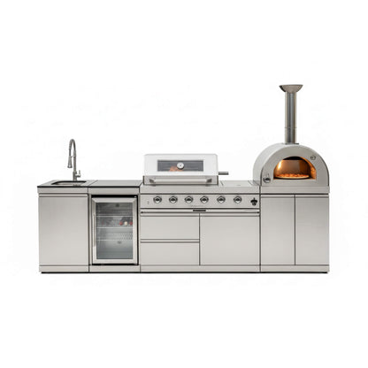 112-Inch 4-Burner 108K BTU Outdoor Kitchen Island With Pizza Oven, Rotisserie & Refrigerator (SAK94565)