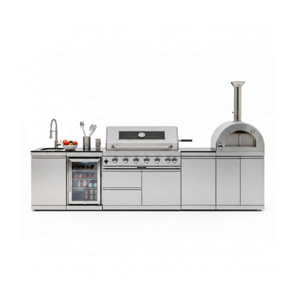 128-Inch 6-Burner 120K BTU Outdoor Kitchen Island With Pizza Oven, Rotisserie & Refrigerator (SAK75770)