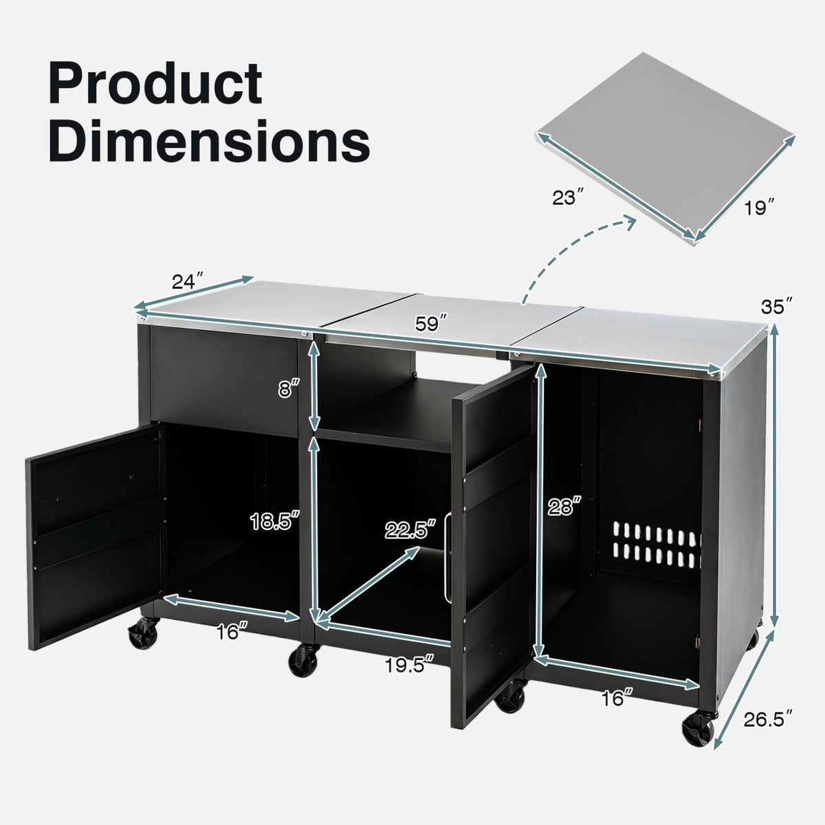 Outdoor Grill Table 59" with Removable Shelves & Storage