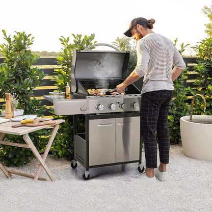 Large Outdoor 42K BTU BBQ Stainless Steel Propane Gas Grill With 4 Burners (SAK61283)